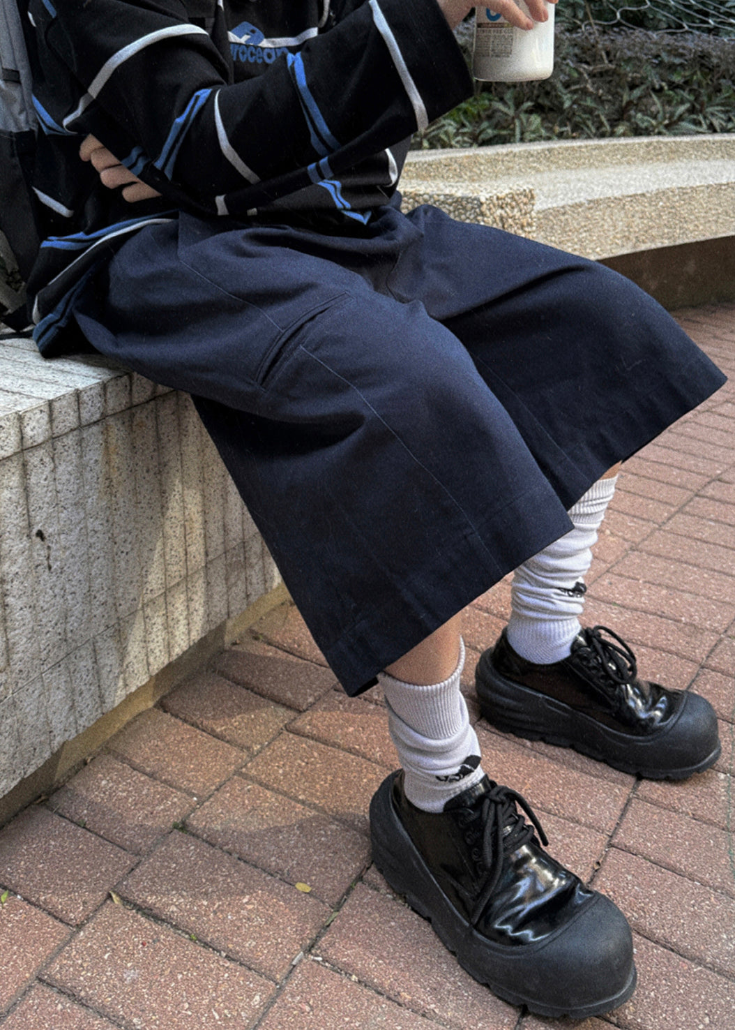 Cotton High Navy Crop Waist Pockets Pants Summer Casual Men