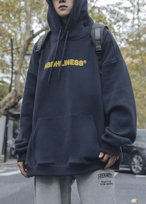 Casual Navy Print Pockets Oversized Cotton Men Sweatshirt Spring YQ036