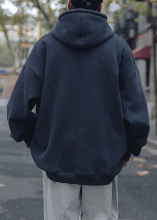 Casual Navy Print Pockets Oversized Cotton Men Sweatshirt Spring YQ036