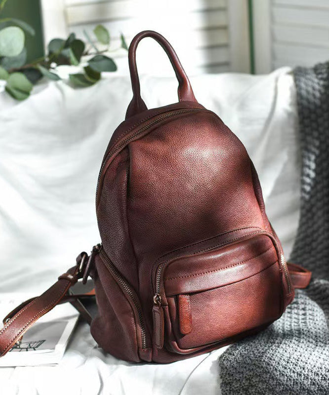 Tote Leather Backpack Handbag Large Capacity Orange Casual