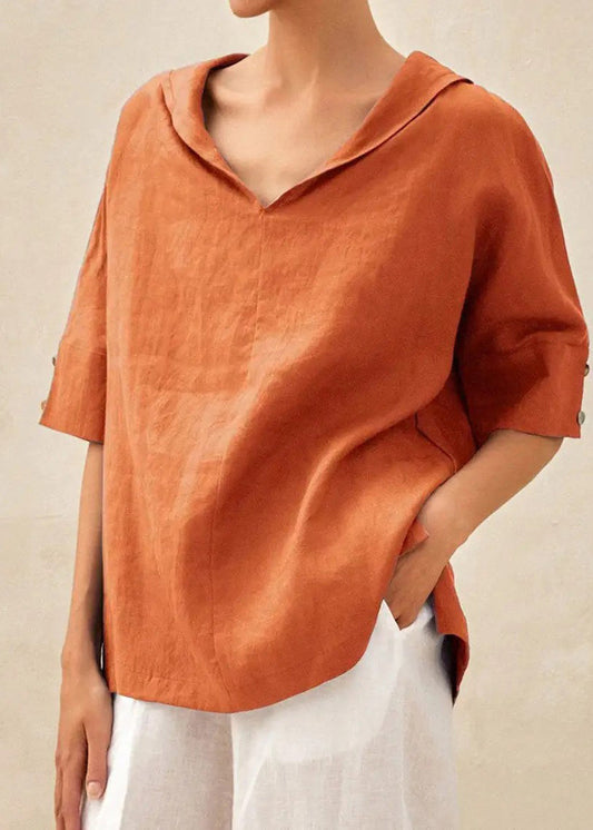 Short Casual Side Orange O-Neck Open Shirts Sleeve