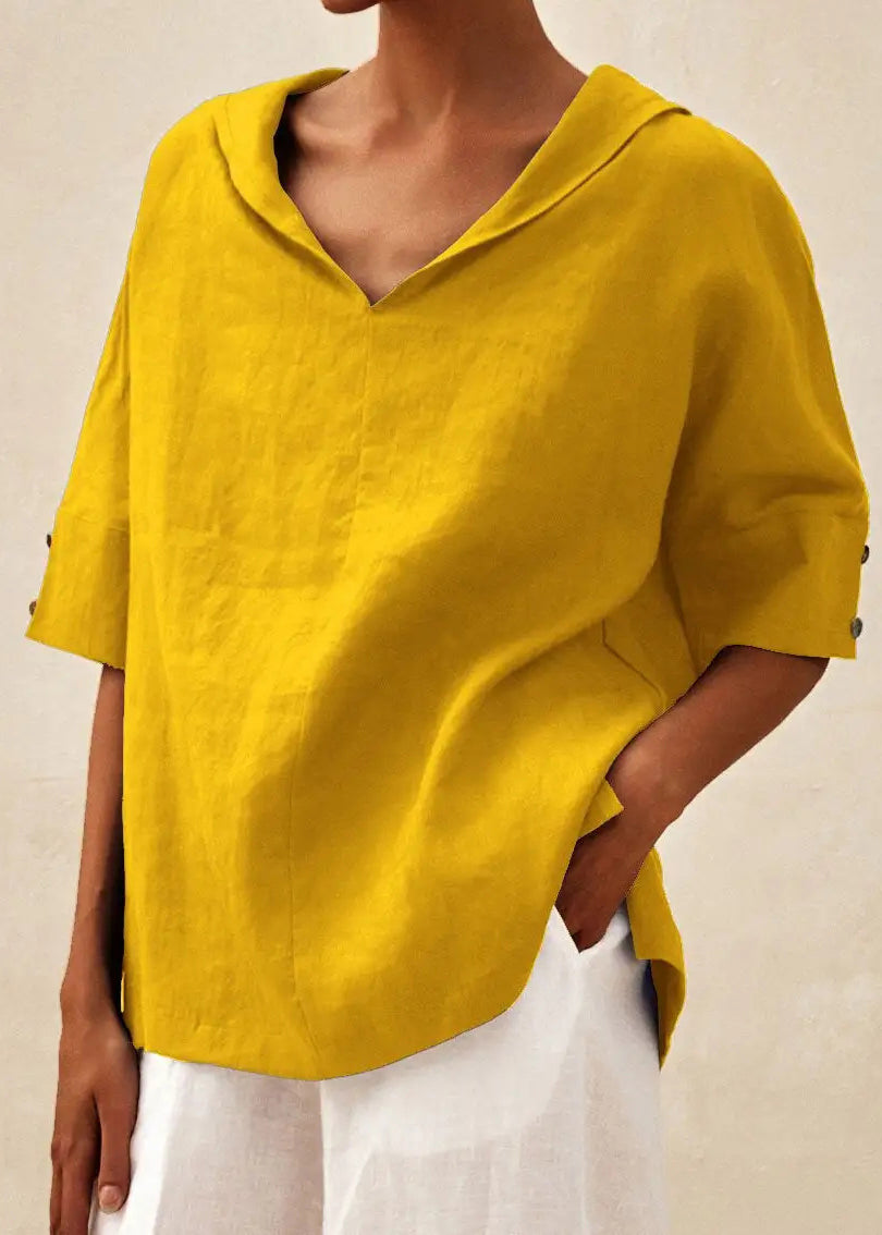 Sleeve Shirts Side Casual Open Orange Short O-Neck