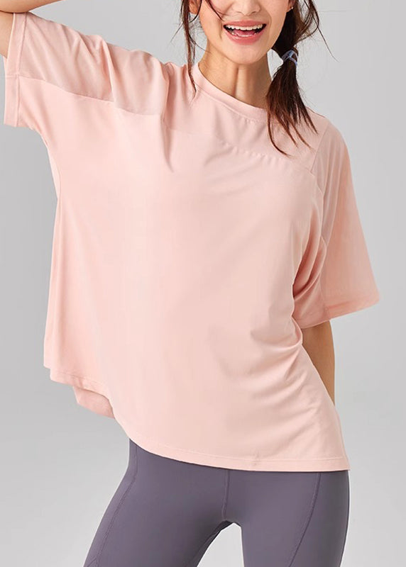 O-Neck Pink Tops Short Yoga Casual Sleeve