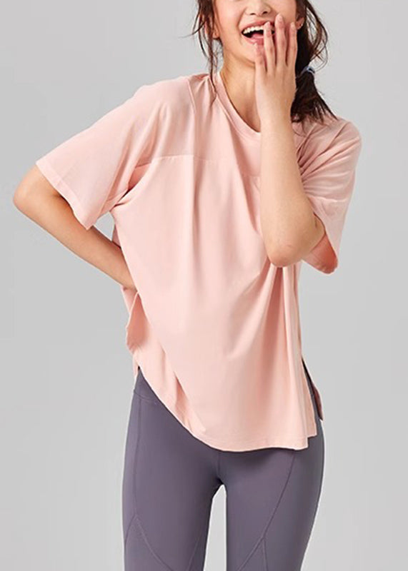 O-Neck Pink Tops Short Yoga Casual Sleeve