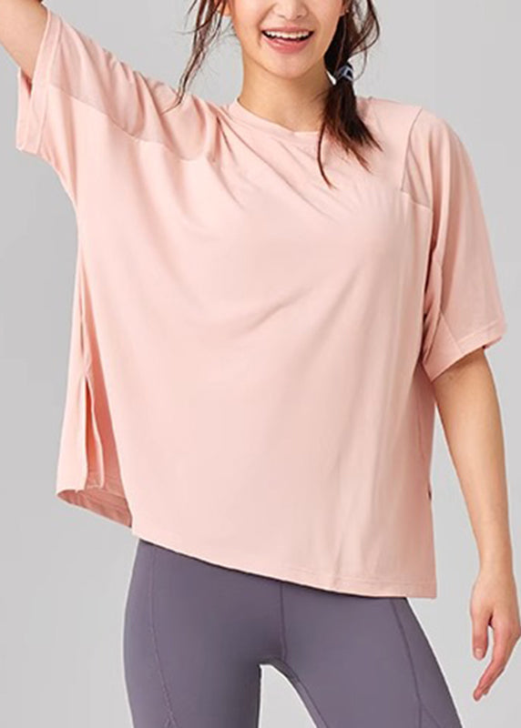 O-Neck Pink Tops Short Yoga Casual Sleeve