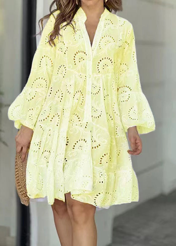 Summer Casual Sun Hollow Oversized Out Pink Cotton Dress