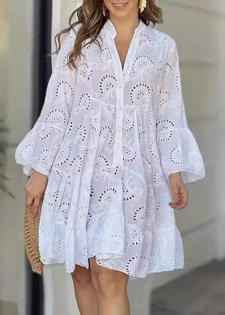 Summer Casual Sun Hollow Oversized Out Pink Cotton Dress