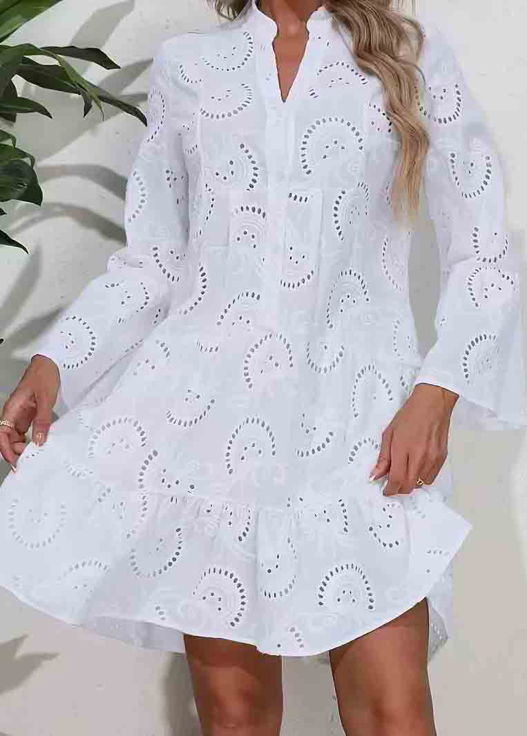 Summer Casual Sun Hollow Oversized Out Pink Cotton Dress