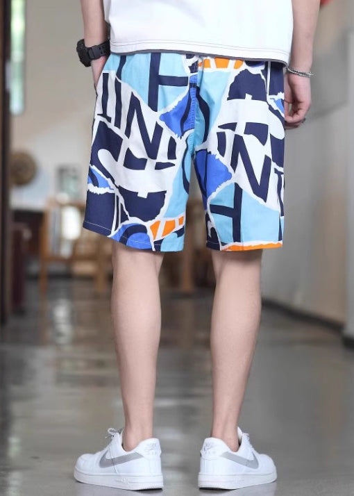 Mens Shorts Casual Pink Cotton Summer Pockets Print