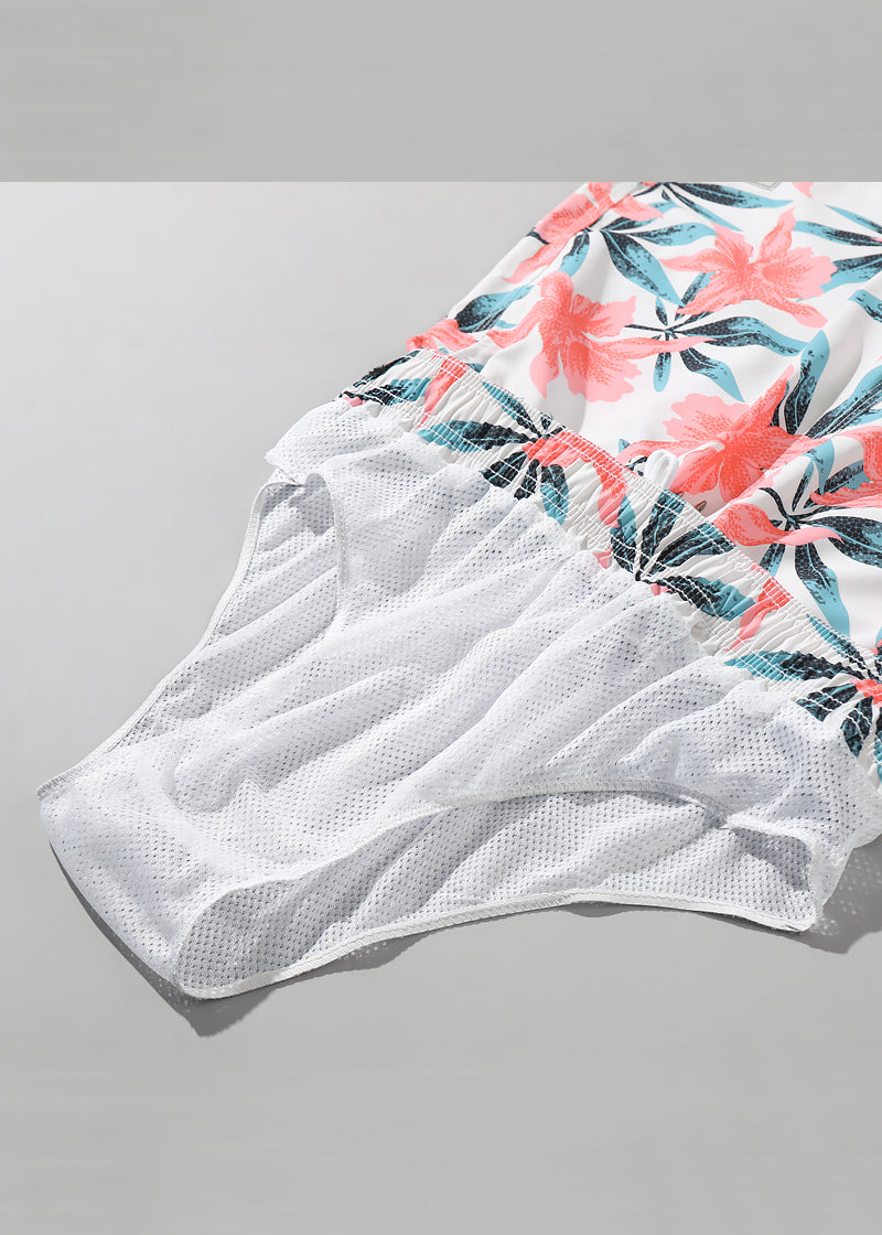 Casual Shorts Summer Pockets Print Cotton Waist Elastic Mens Pink