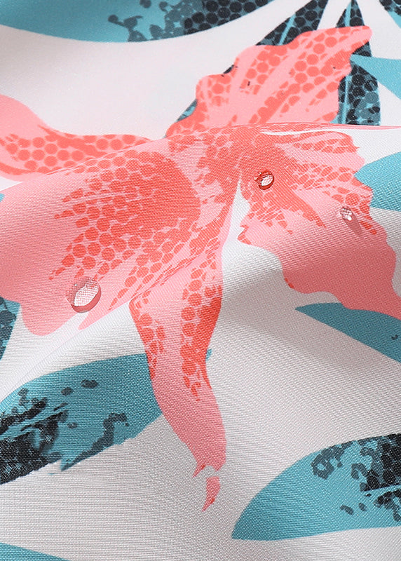 Casual Shorts Summer Pockets Print Cotton Waist Elastic Mens Pink