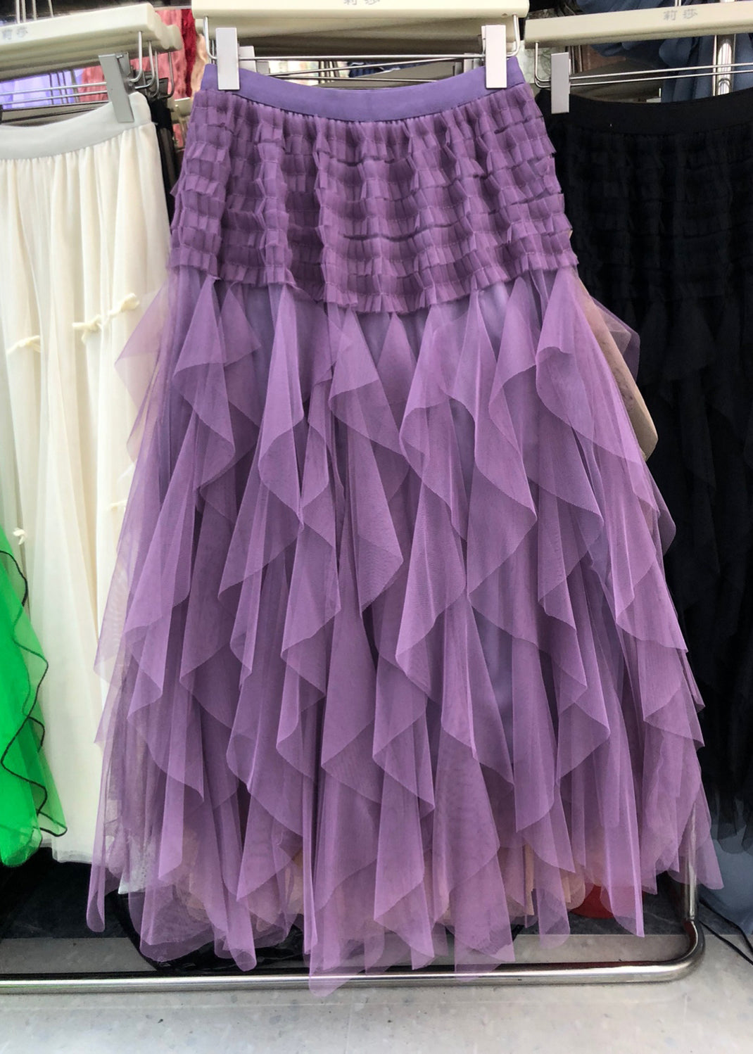 Casual Elastic Tulle Patchwork A Purple Waist Asymmetrical Line
