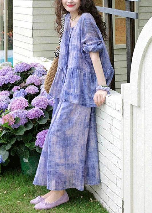 Cardigans Purple Casual Dress Strap Tie Dye Two And Spaghetti