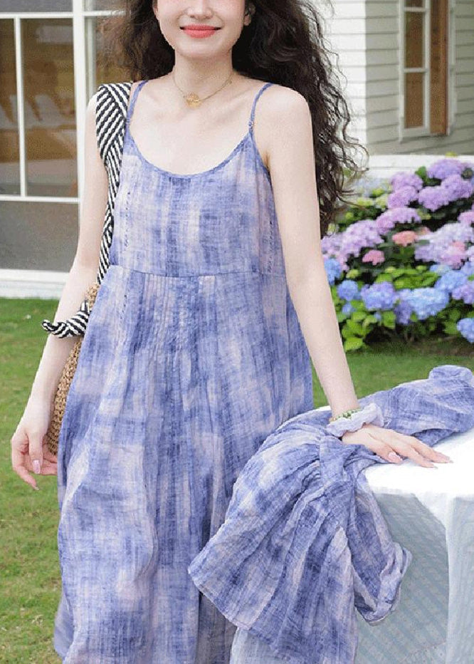 Cardigans Purple Casual Dress Strap Tie Dye Two And Spaghetti