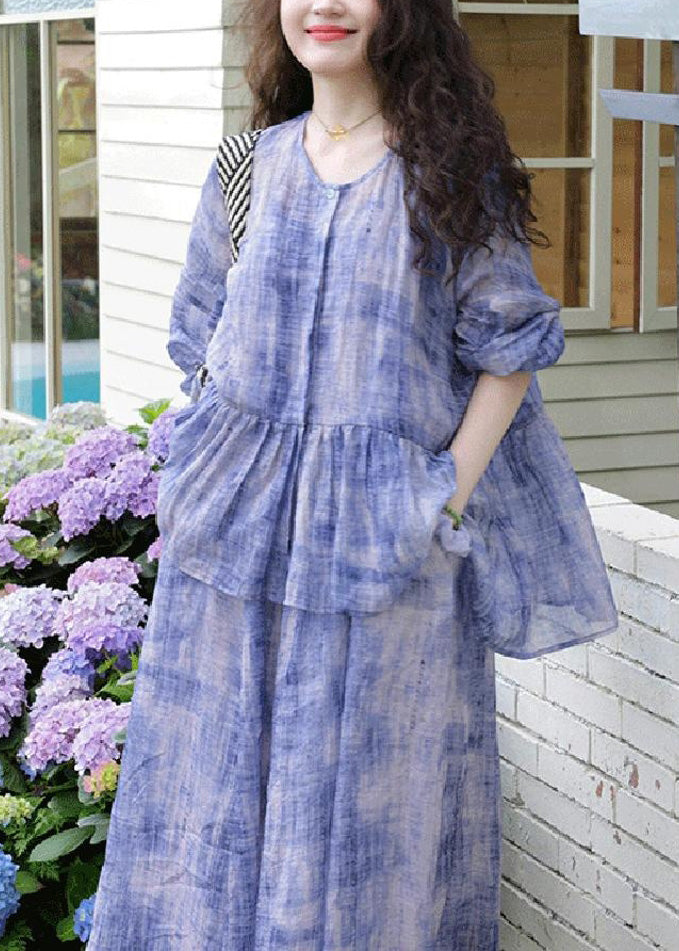 Cardigans Purple Casual Dress Strap Tie Dye Two And Spaghetti