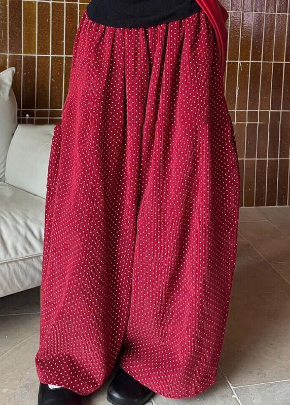Pants Spring Casual Pockets Dot Red Waist High Corduroy Leg Wide