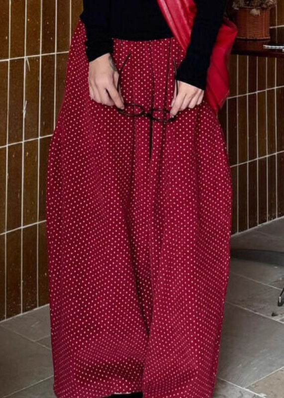 Pants Spring Casual Pockets Dot Red Waist High Corduroy Leg Wide