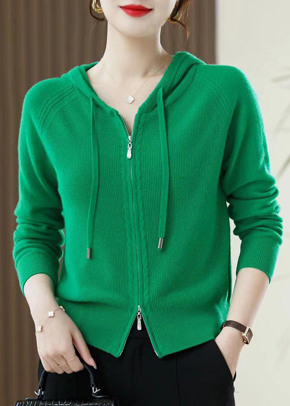 Casual Red Zip Up Wool Knit Hooded Cardigans Spring YY027