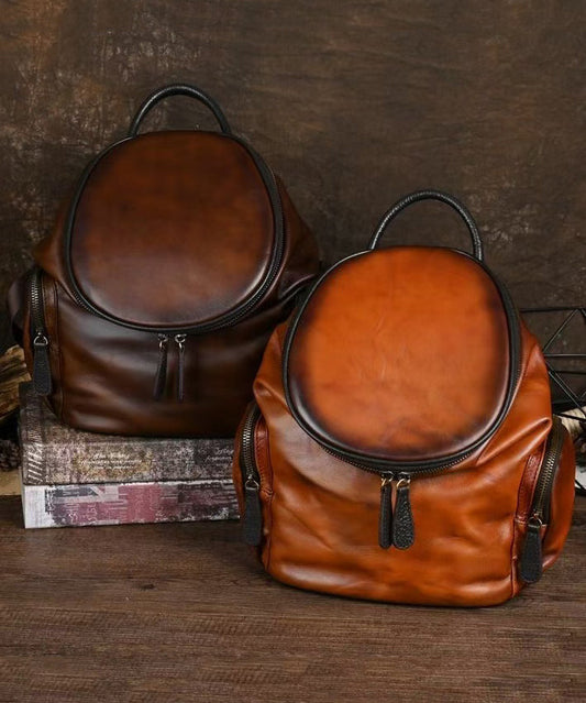 Calf Backpack Large Yellow Capacity Retro Leather Casual Bag