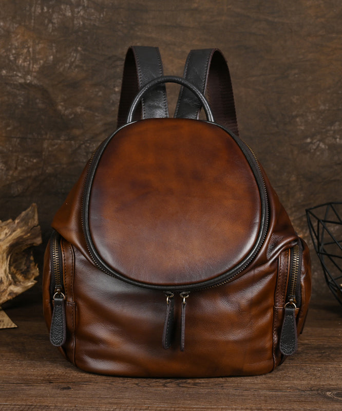 Calf Backpack Large Yellow Capacity Retro Leather Casual Bag