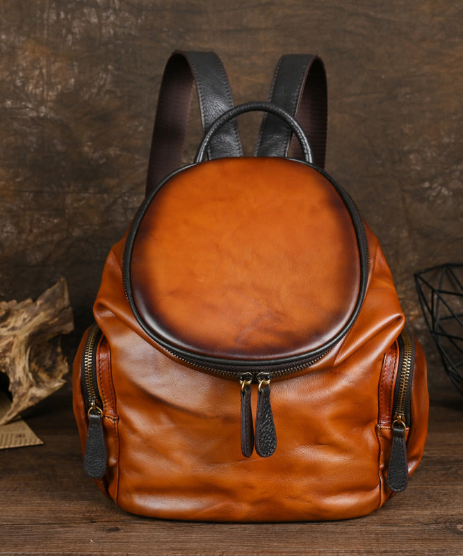 Calf Backpack Large Yellow Capacity Retro Leather Casual Bag