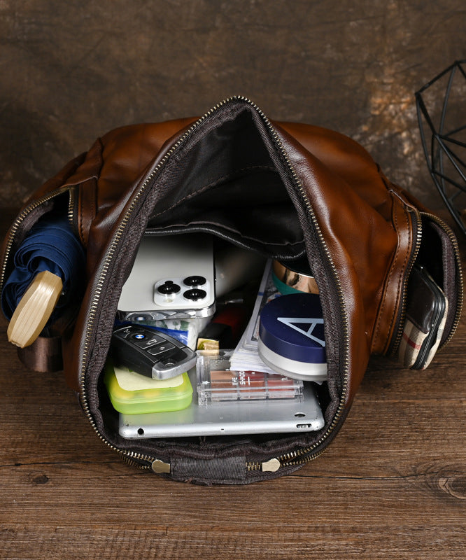 Calf Backpack Large Yellow Capacity Retro Leather Casual Bag