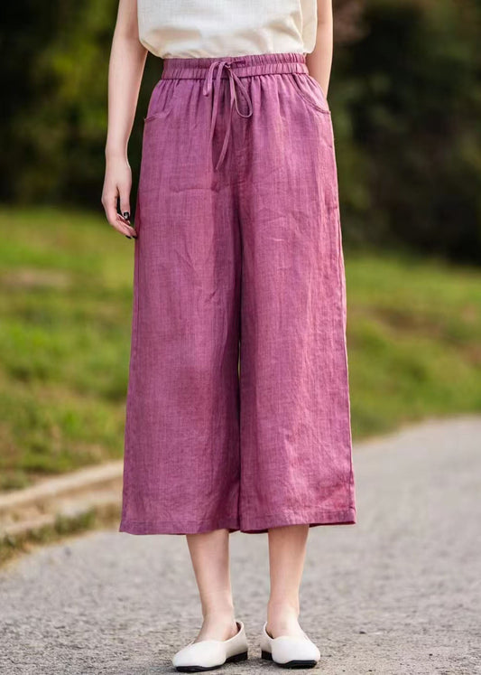 Summer Linen Leg Oversized Pants Wide Casual Rose