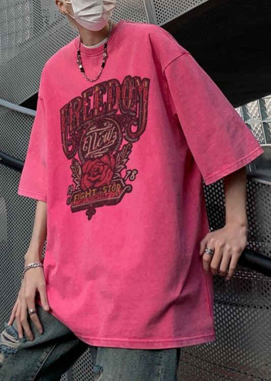 Oversized T Mens Sleeve Half Casual Rose Shirts Cotton Print