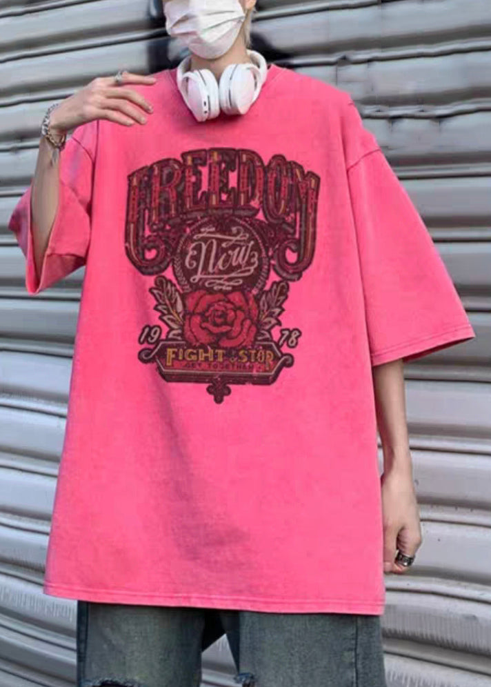 Oversized T Mens Sleeve Half Casual Rose Shirts Cotton Print