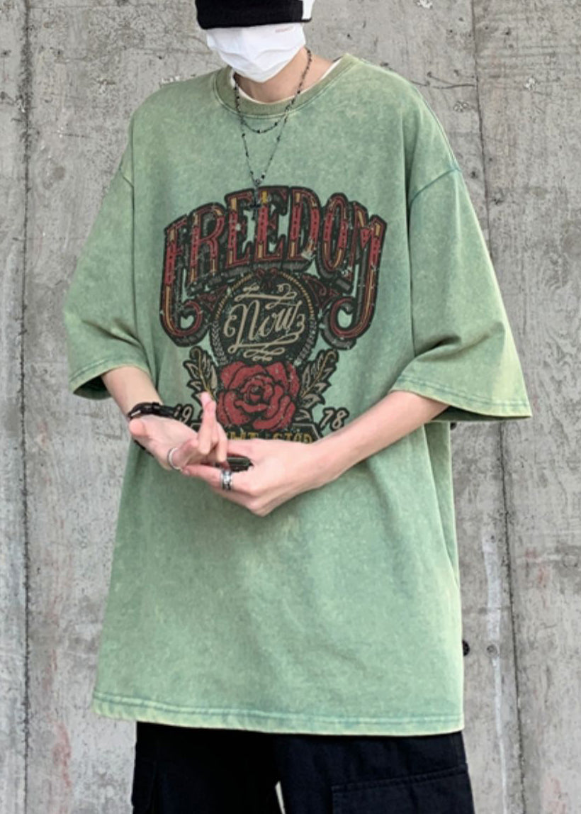 Oversized T Mens Sleeve Half Casual Rose Shirts Cotton Print