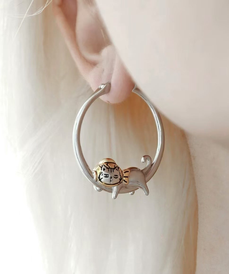 Copper Silk Earrings Casual Alloy Hoop Kitty