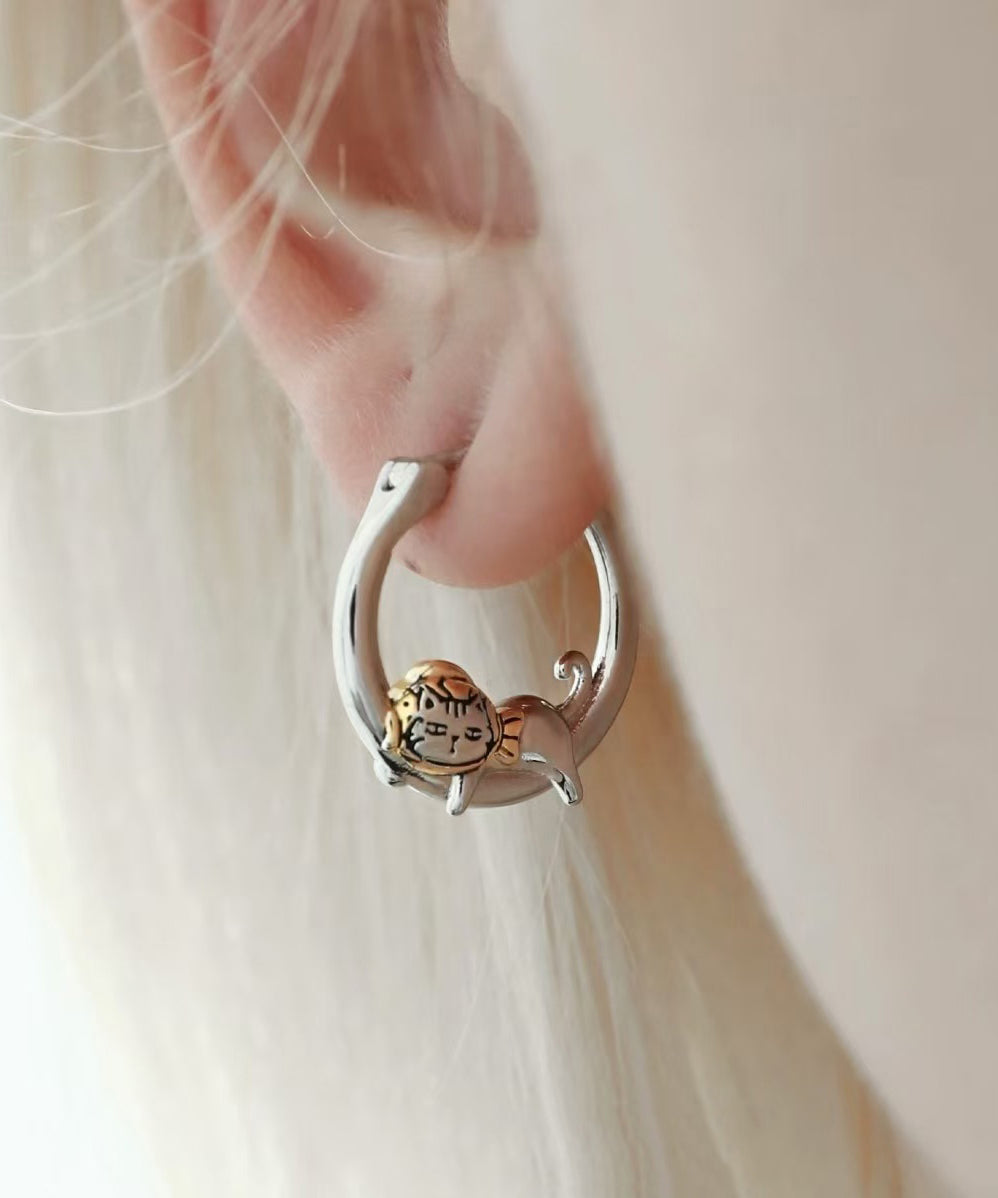 Copper Silk Earrings Casual Alloy Hoop Kitty