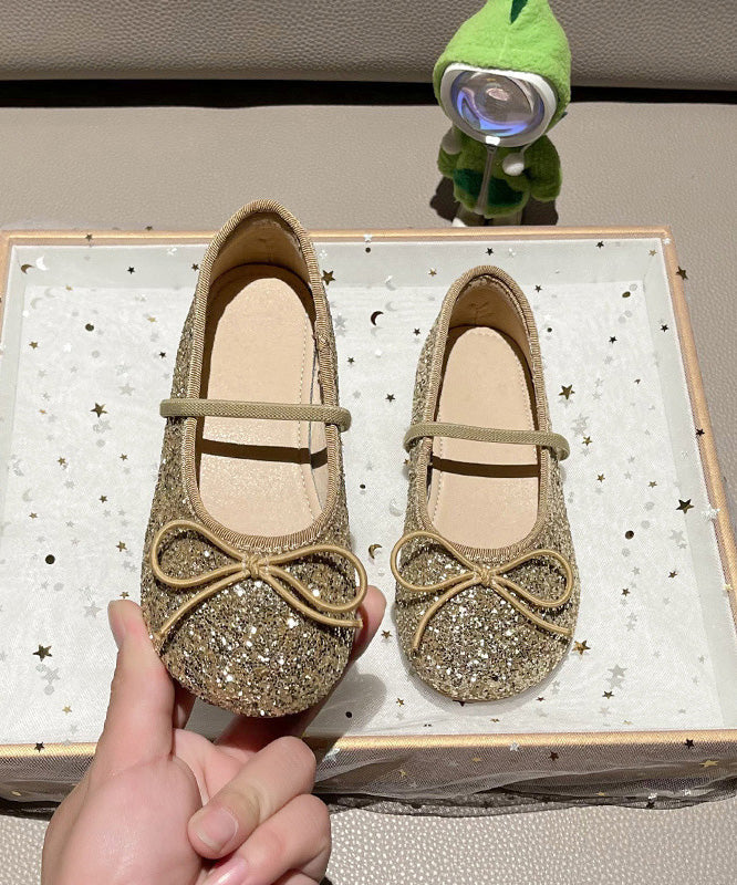 Flat Silvery Girls Up Bow Shoes Lace Casual