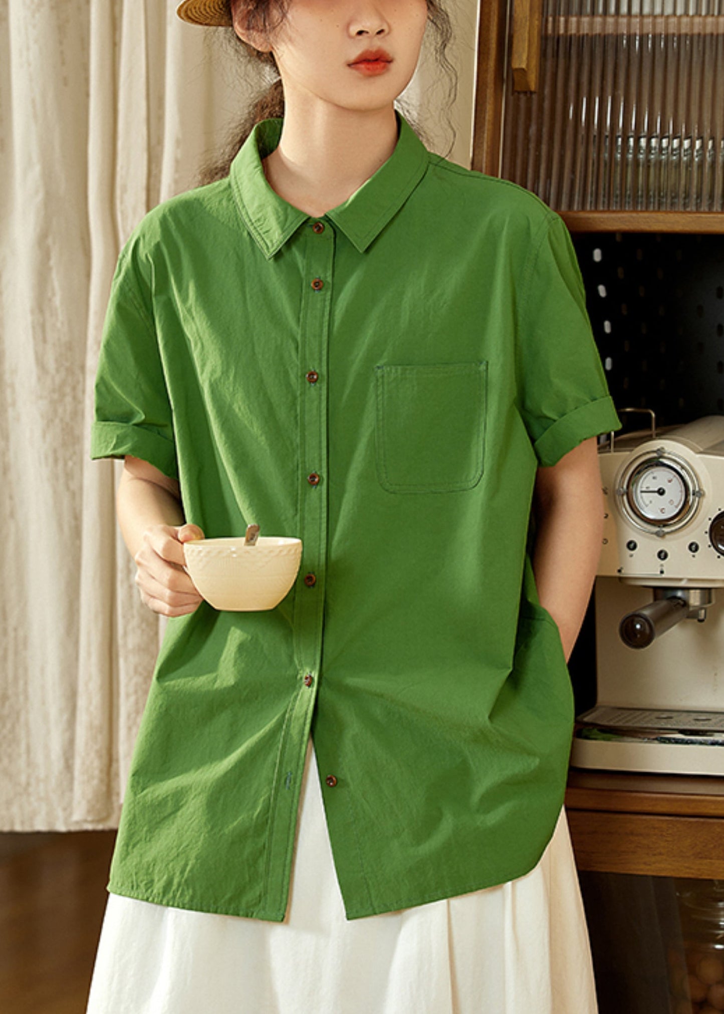 Tea Oversized Top Cotton Summer Green Casual