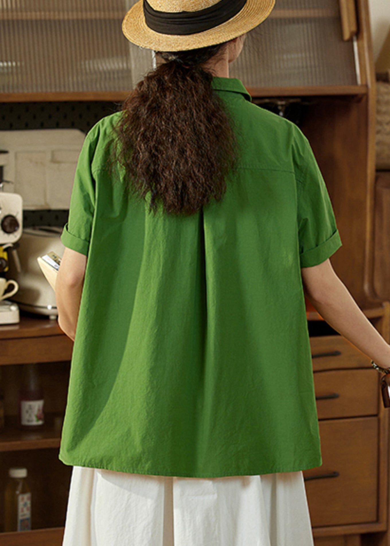 Tea Oversized Top Cotton Summer Green Casual