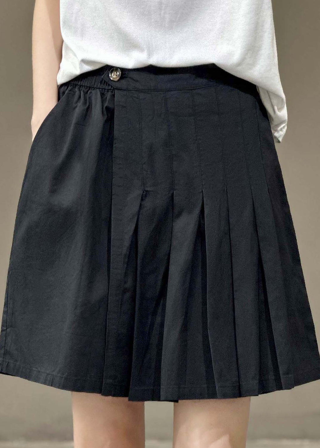 Casual Versatile Green Elastic Waist Pleated Shorts Skirt Summer QQ1046