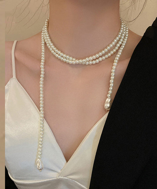 Casual White Alloy Pearl Beading Gratuated Bead Necklace YD012