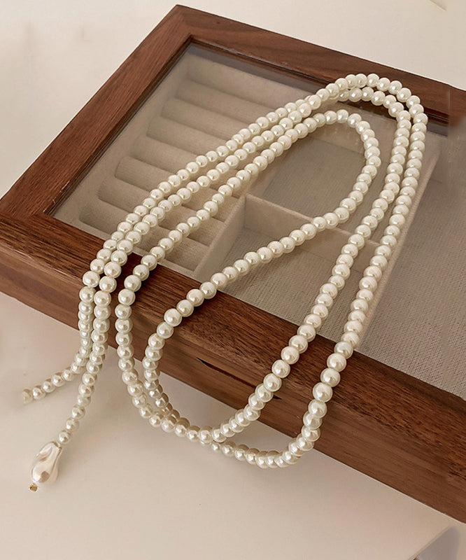 Casual White Alloy Pearl Beading Gratuated Bead Necklace YD012