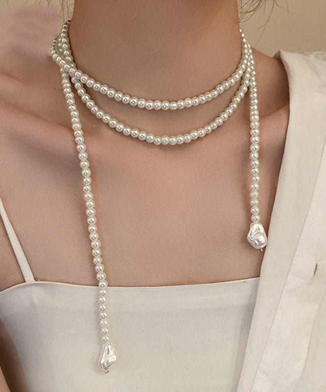 Casual White Alloy Pearl Beading Gratuated Bead Necklace YD012