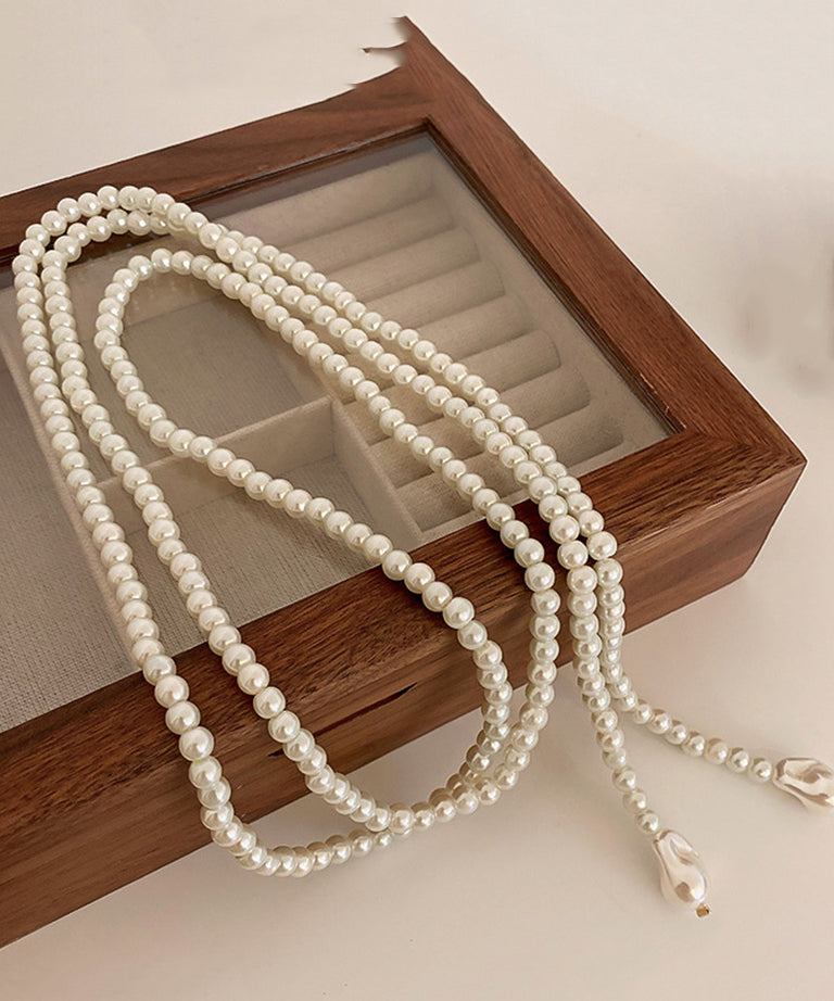 Casual White Alloy Pearl Beading Gratuated Bead Necklace YD012