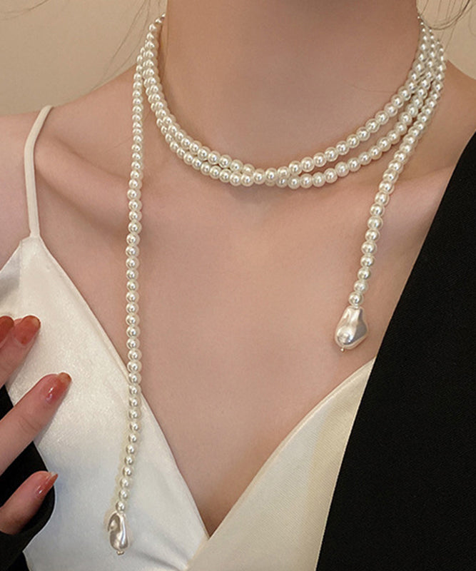 Casual White Alloy Pearl Beading Gratuated Bead Necklace YD012