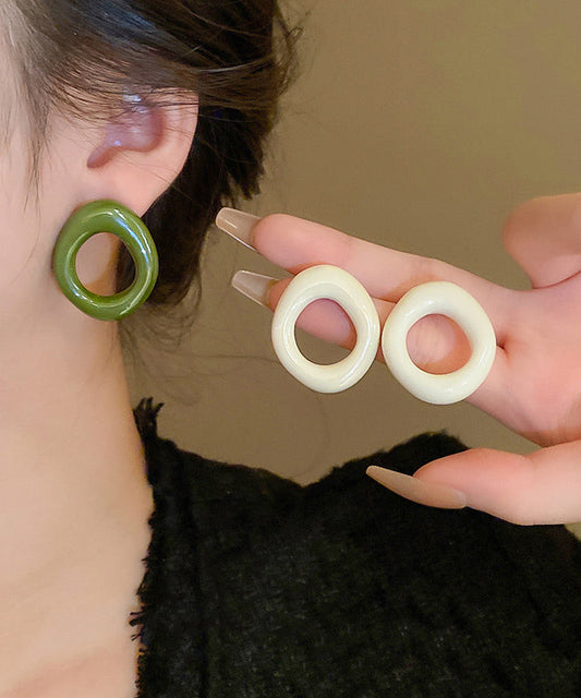 Hollow Out White Hoop Casual Alloy Earrings Resin