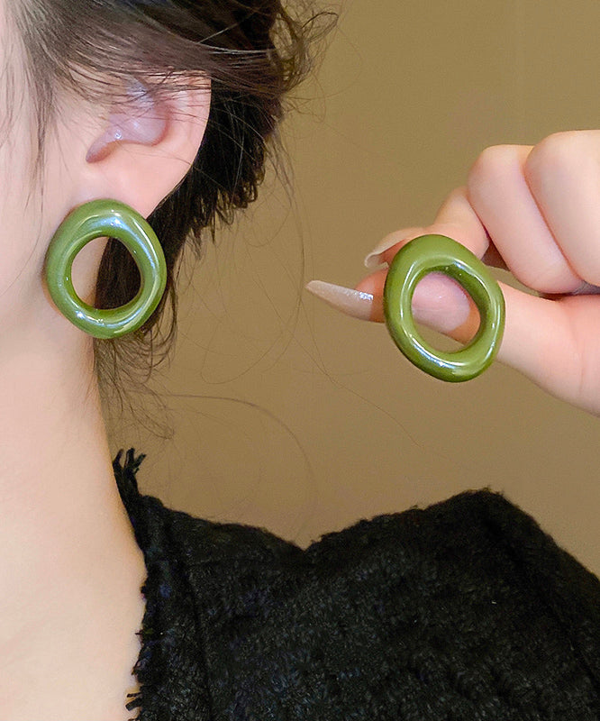 Hollow Out White Hoop Casual Alloy Earrings Resin