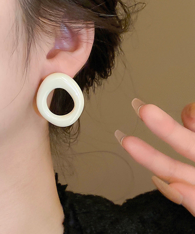 Hollow Out White Hoop Casual Alloy Earrings Resin