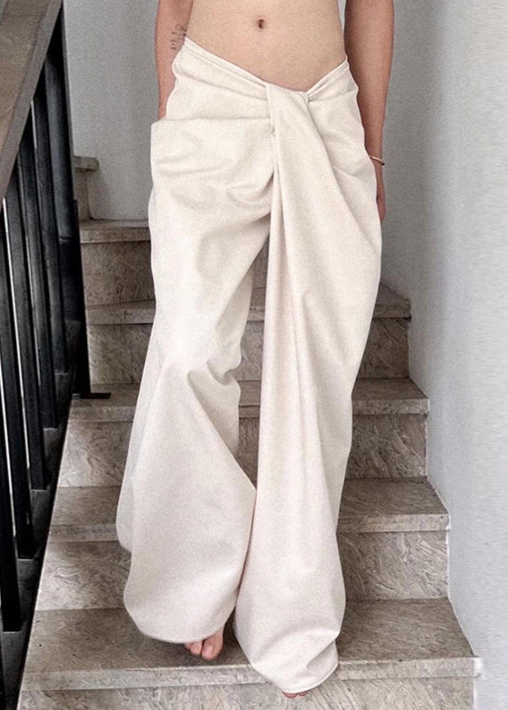 Wide White Leg Solid Casual Spring Asymmetrical Pants