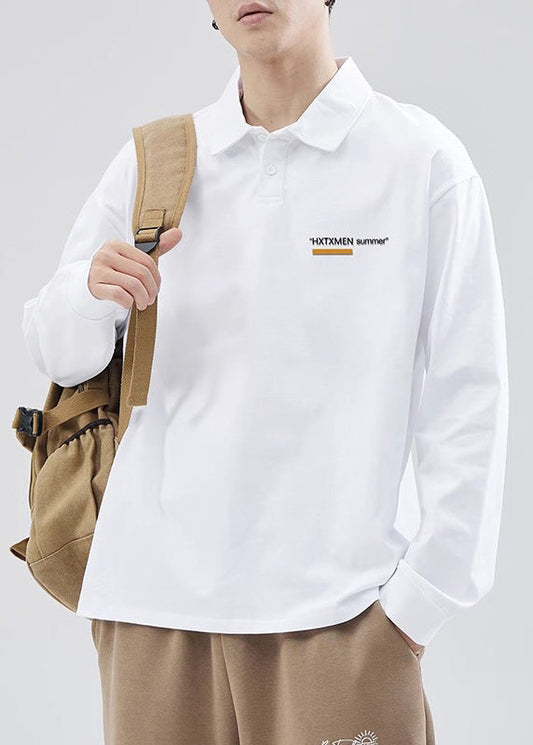 Casual White Button Print Cotton Mens Polo Shirts Spring TC019