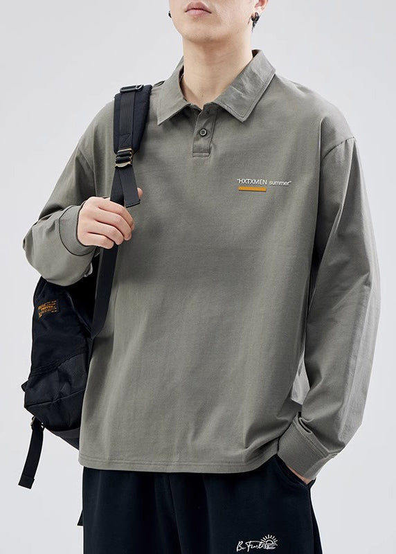 Casual White Button Print Cotton Mens Polo Shirts Spring TC019