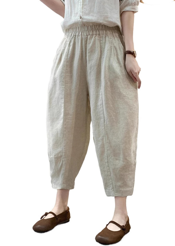 Waist Summer Linen White Elastic Harem Pants Casual