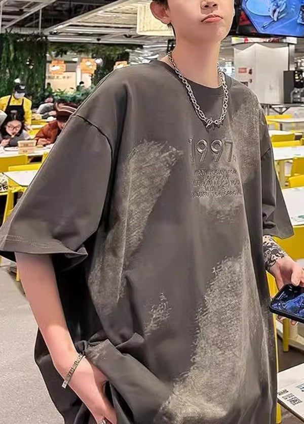 Men White T Dye Tie Summer Casual Cotton Embroideried Shirt