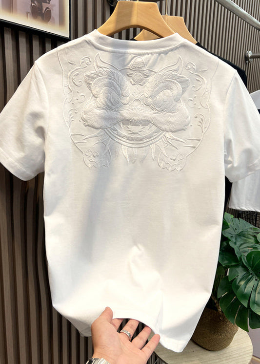 Embroideried White Men Shirts Summer Oriental T Cotton Casual